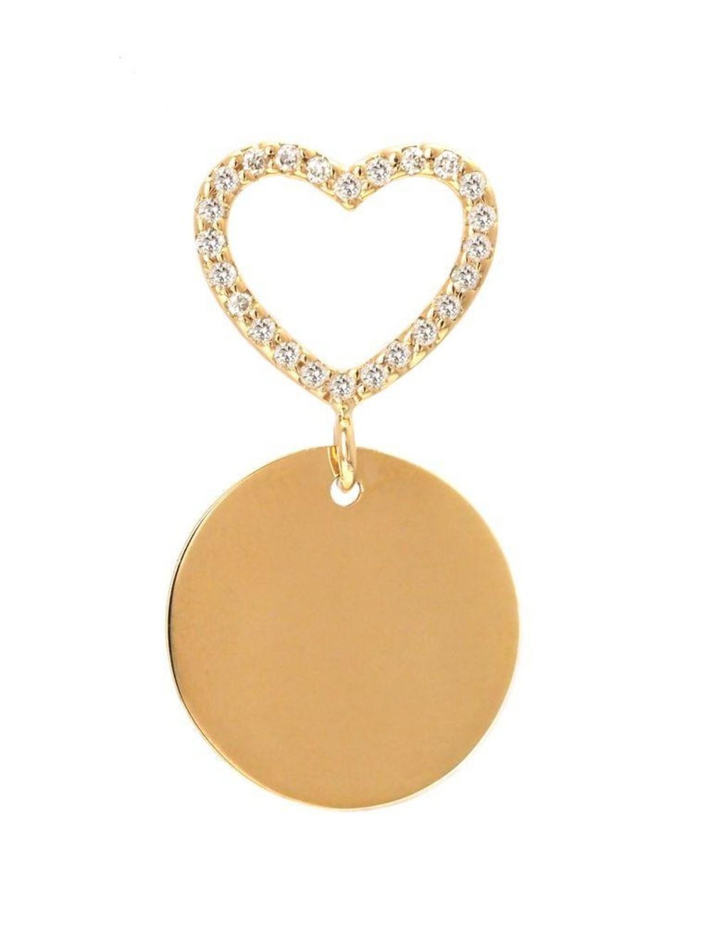 14K Real Solid Yellow Gold Engraved Disc Heart Natural Diamond Pendant 0.11ctw